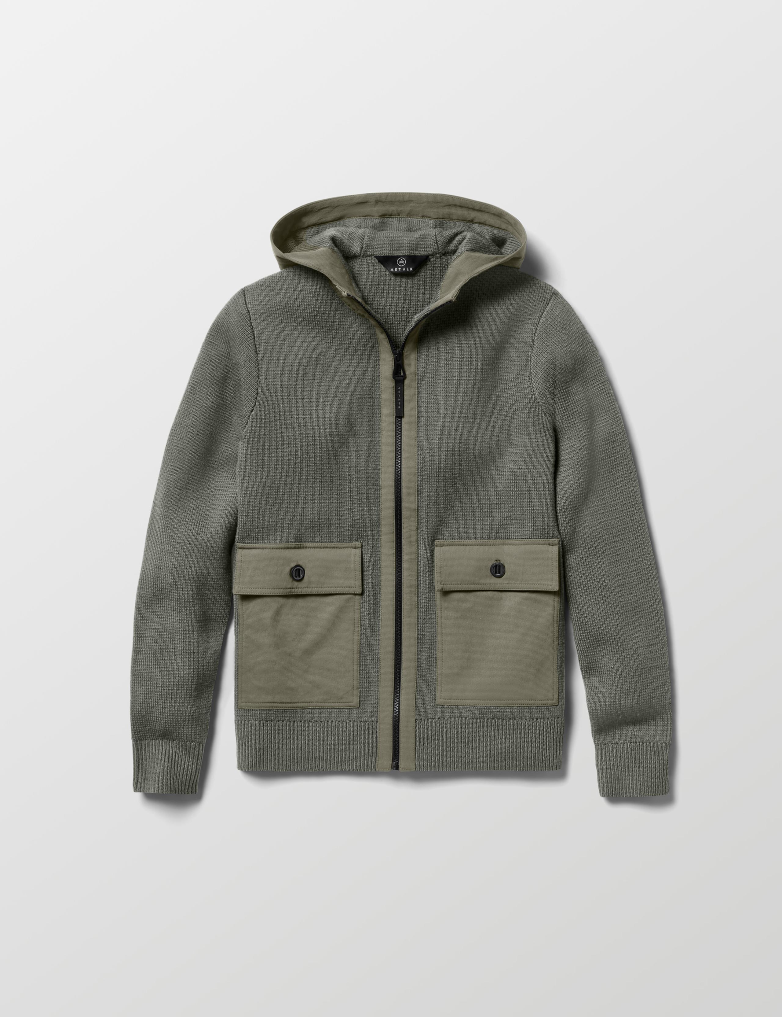 Studio laydown of Benson Full-Zip Sweater in Gunmetal