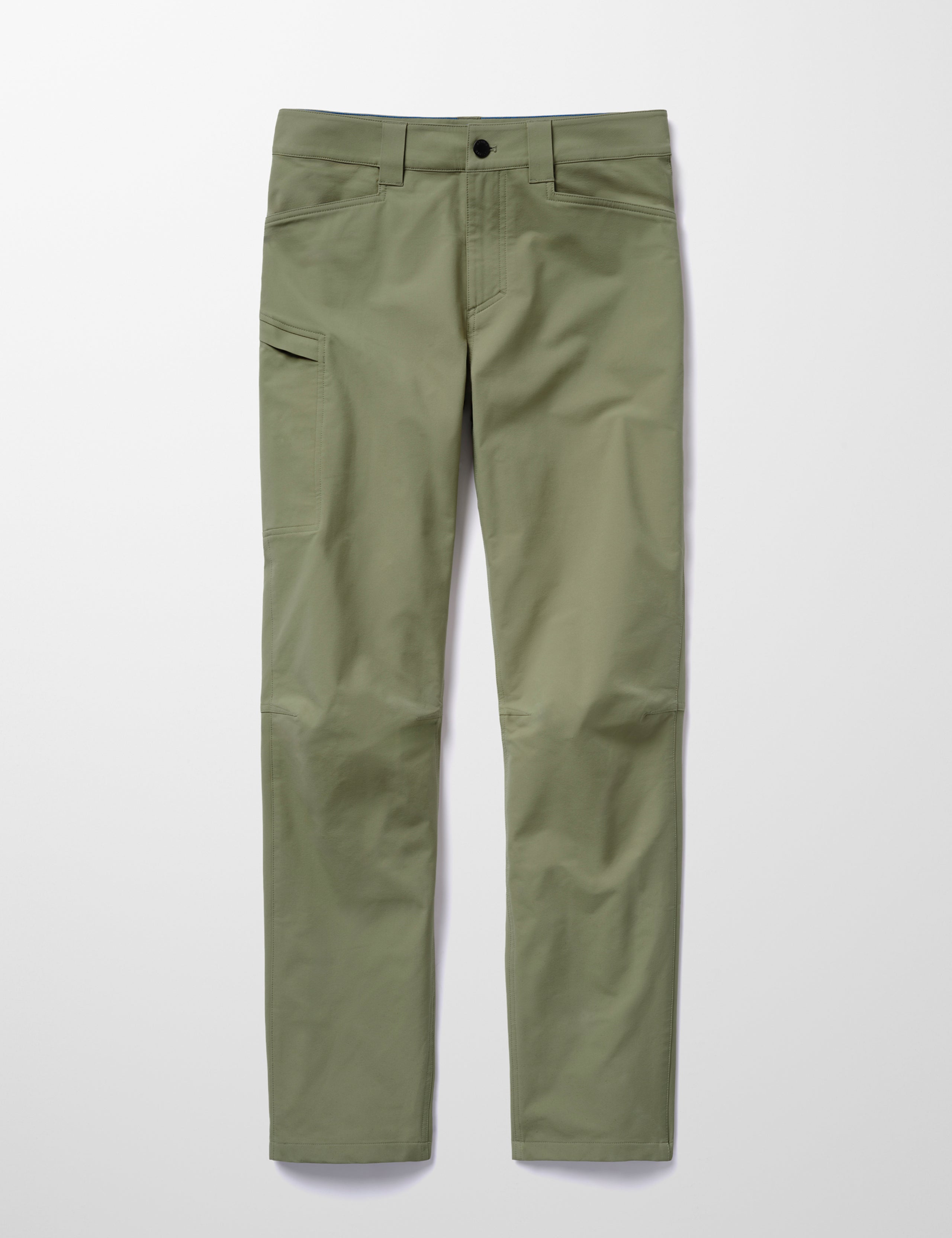 Flay lay image of men’s Adventure Pant in Fern Green from AETHER Apparel.