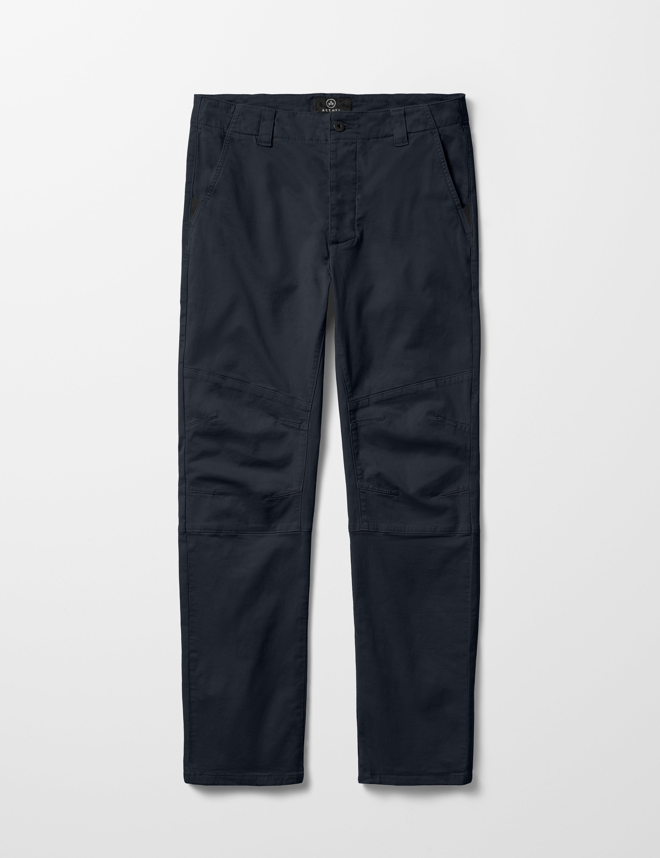 Flat lay of Gabriel Articulated Chino Stretch pant in Tarmac Black from AETHER Apparel.