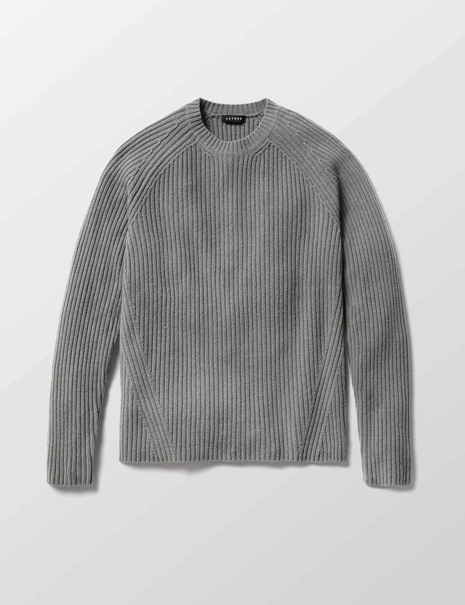 Flat lay of Lyon Sweater in Heather Grey from AETHER Apparel. 