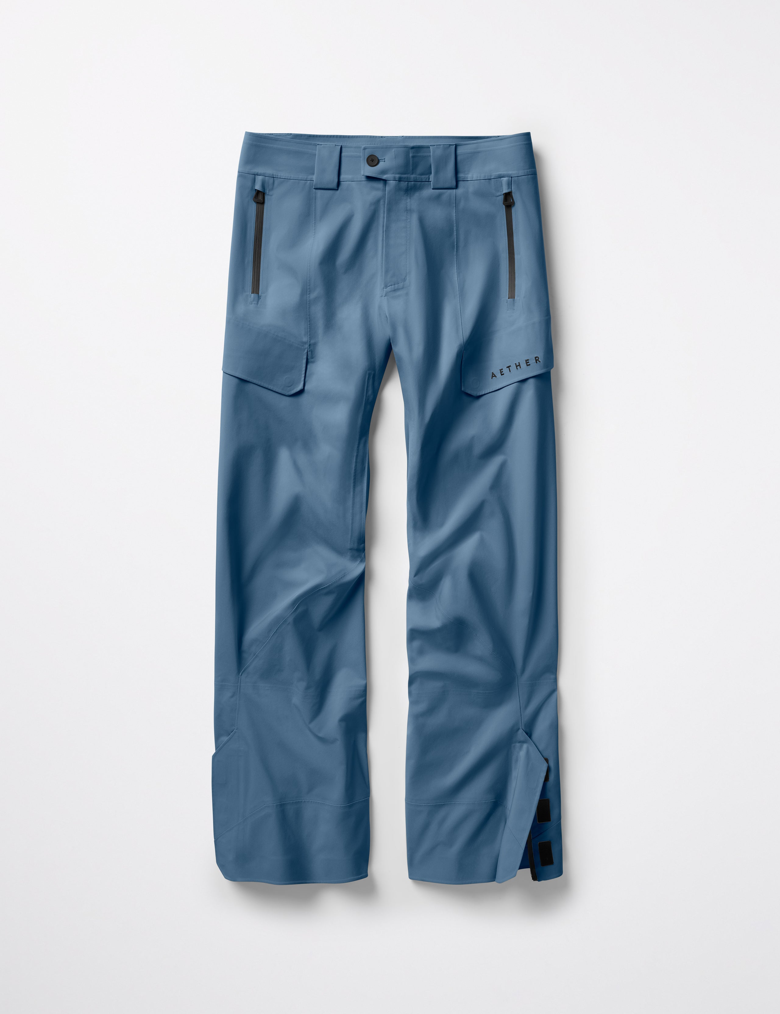 Flat lay of Maverick Snow-Shell Pant in Portal Blue from AETHER Apparel.
