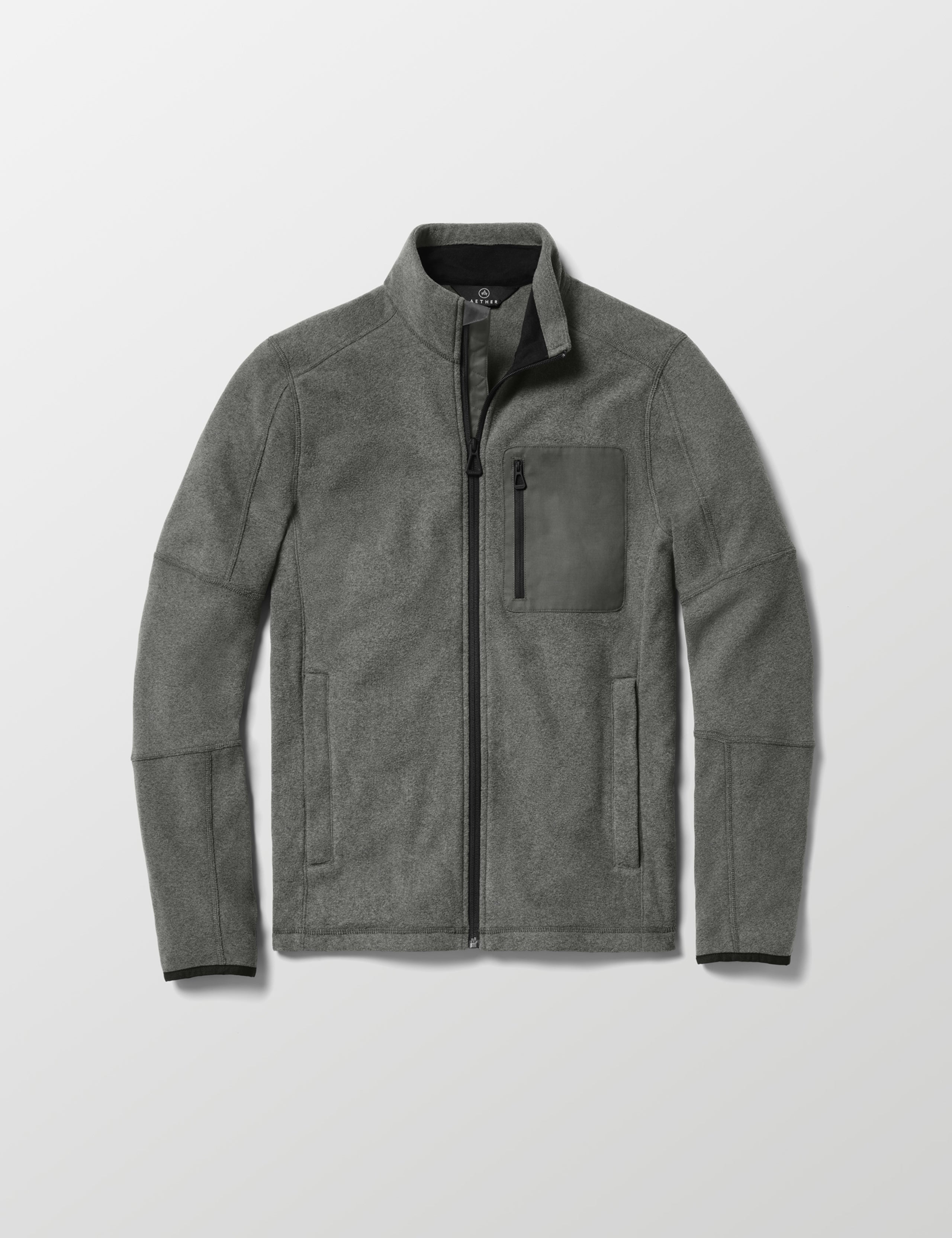 Flat lay of Sutherlin Full-Zip in Charcoal Grey from AETHER Apparel.