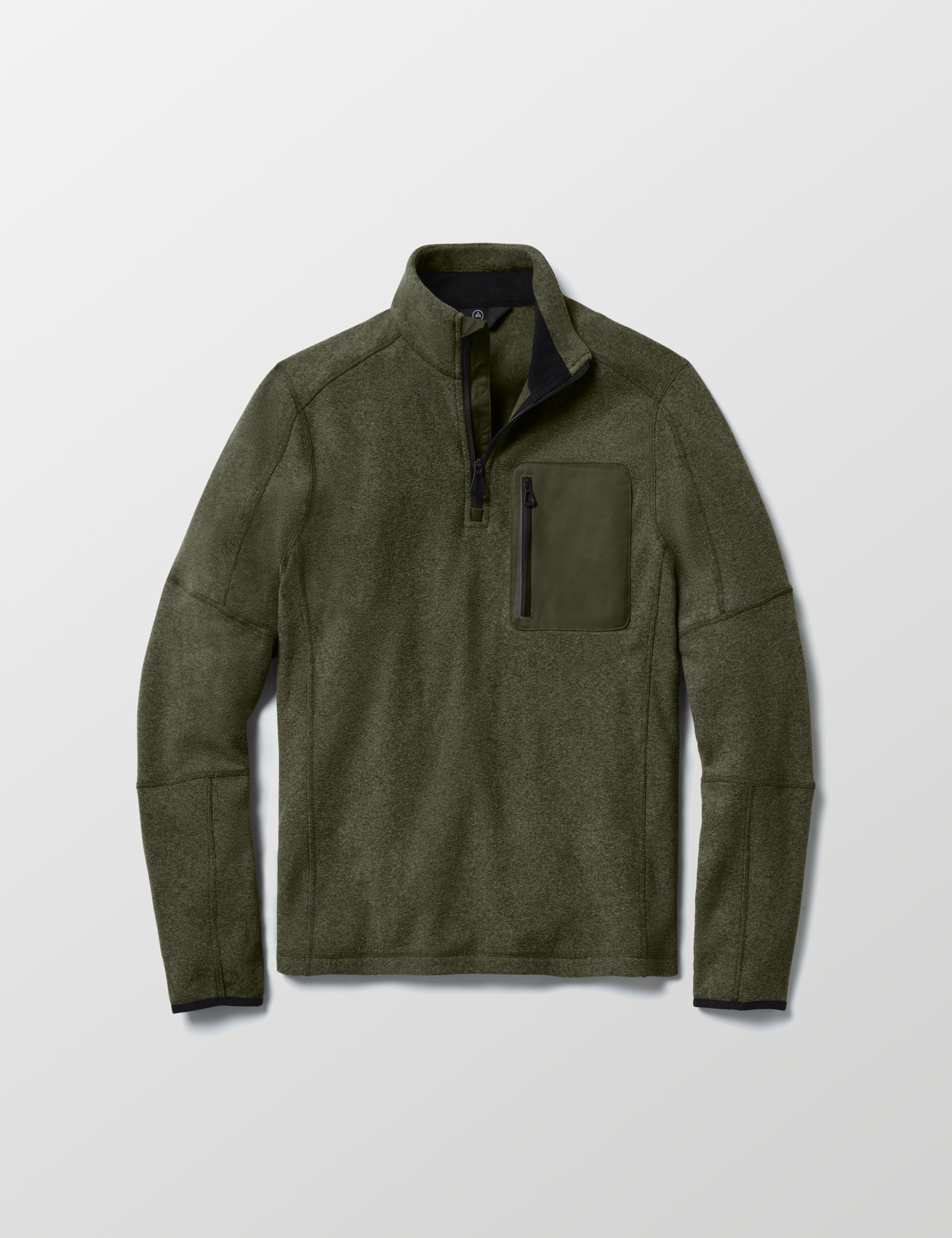 Flat lay of Sutherlin Half-Zip in Forest Green from AETHER Apparel.