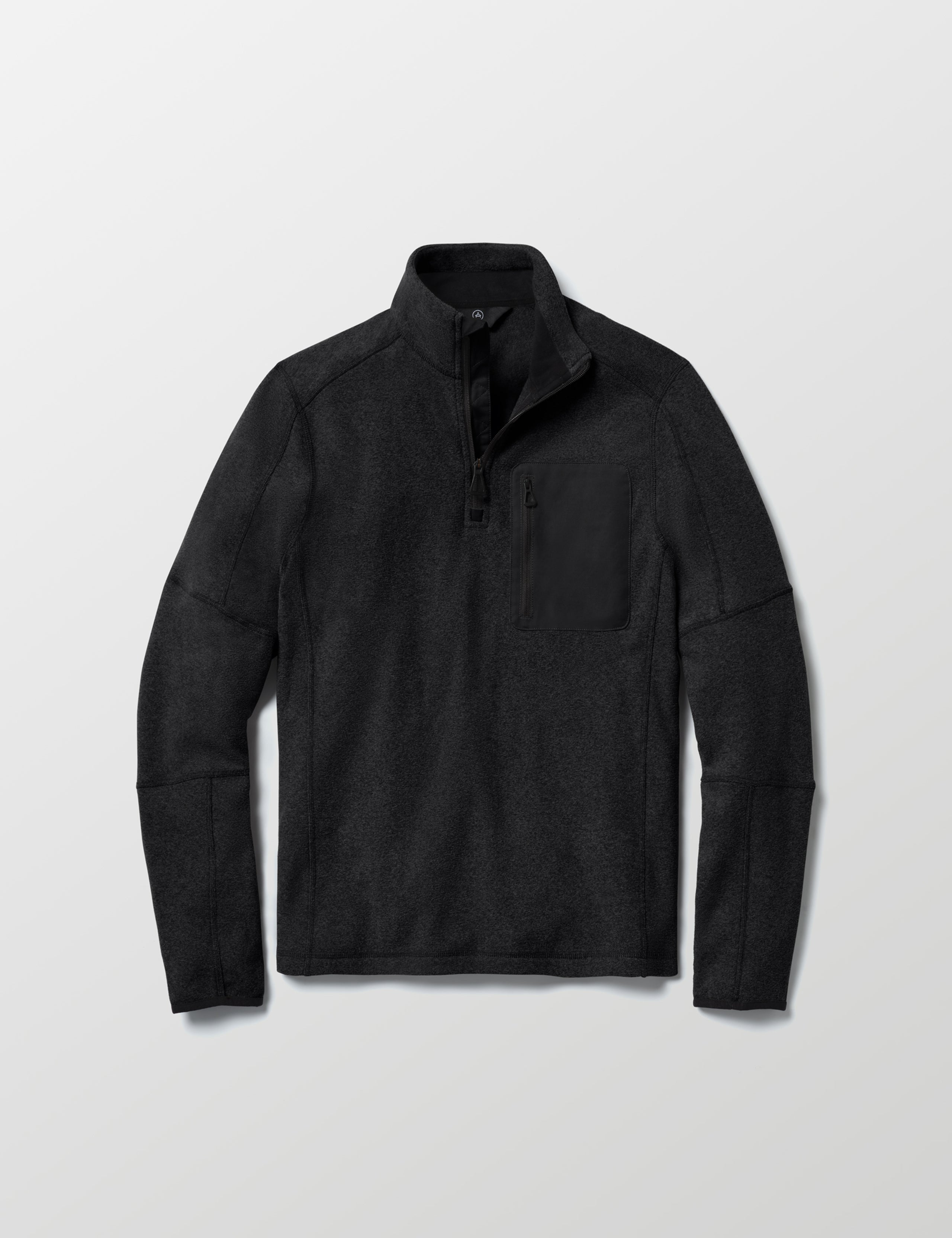 Flat lay of Sutherlin Half-Zip in Onyx Black from AETHER Apparel.