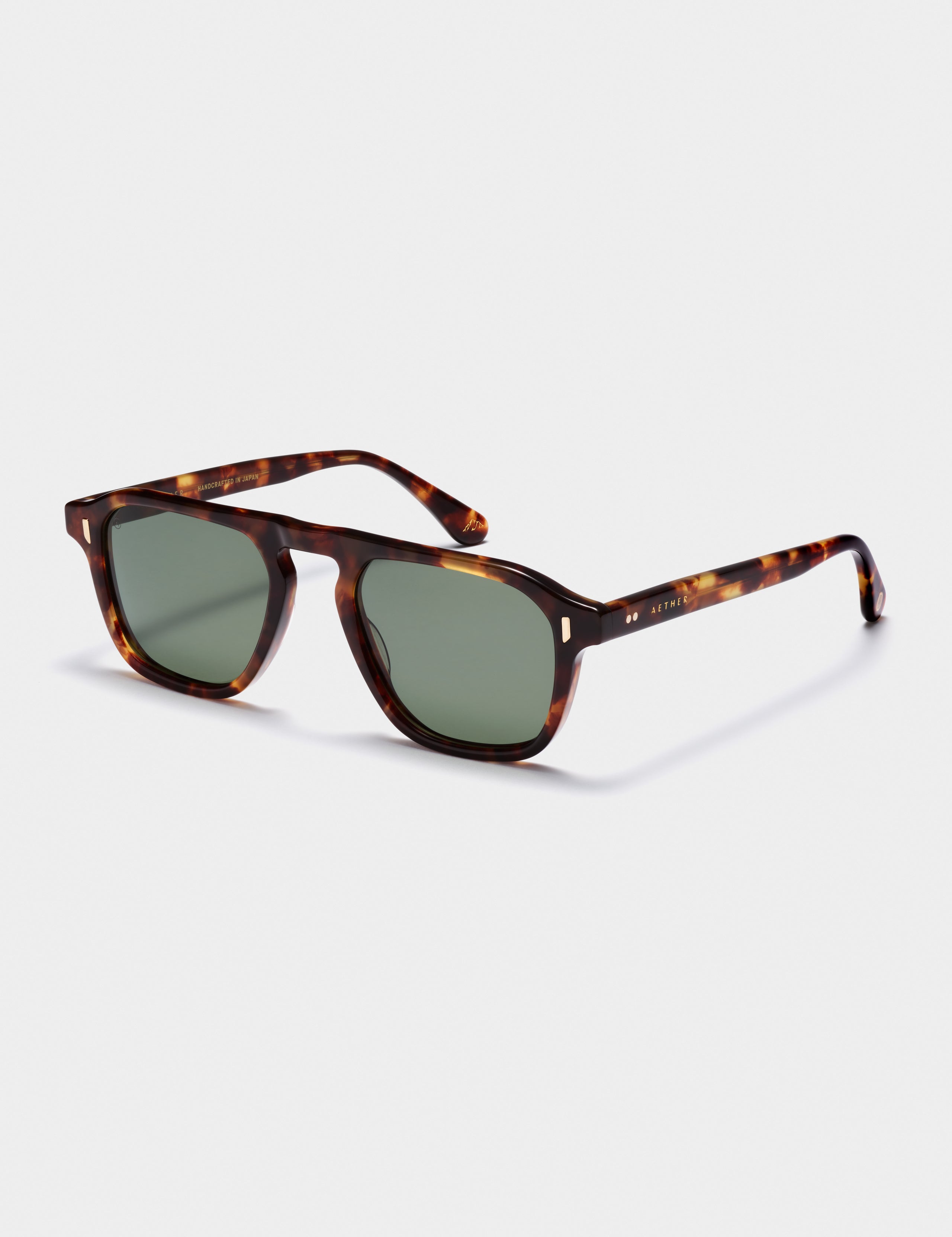 Front 3/4 view of Sequoia Sunglass in Tortoise with Deep G15 Lens from AETHER Apparel.
